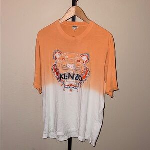 Kenzo Orange/White Dip Dye Embroidered Tiger Tee 100% Cotton Men’s Size M